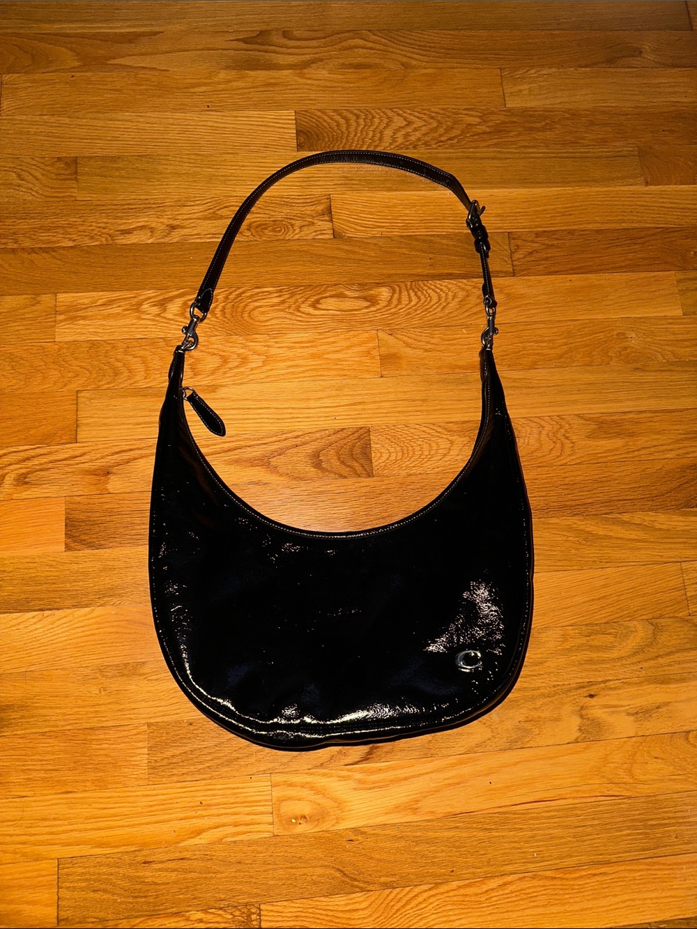 Coach Juliet Sling Bag - Glazed Black Leather with Silver Hardware